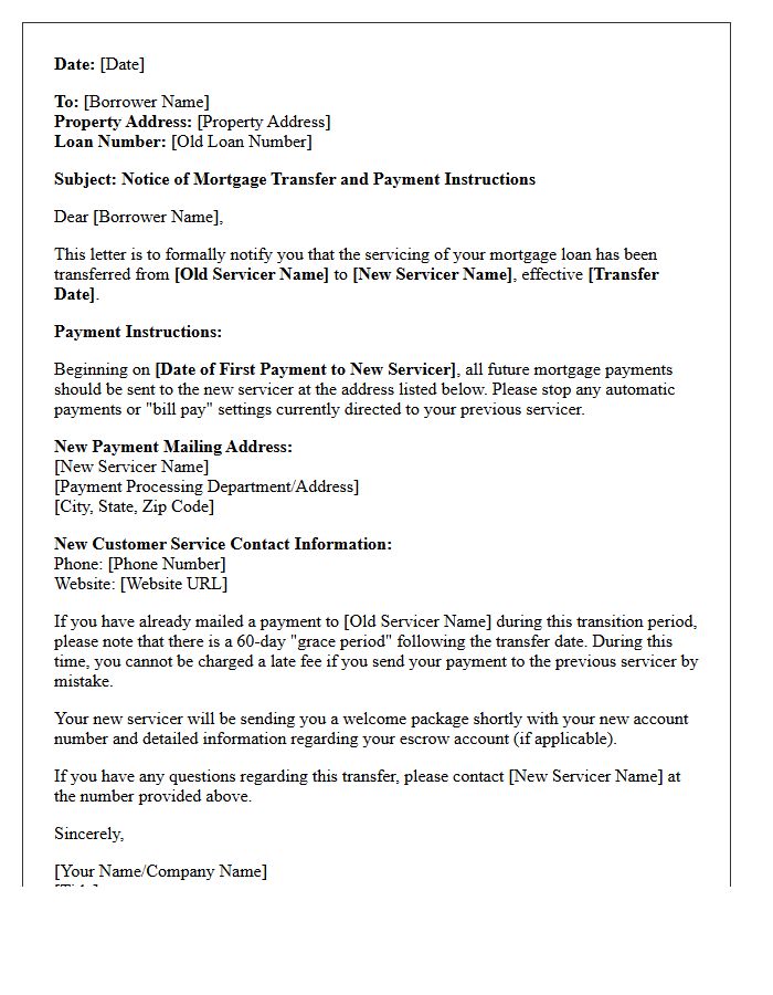 Post-Transfer Mortgage Payment Direction Letter