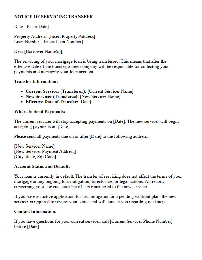 Goodbye Letter for Defaulted Mortgage Servicing Transfer