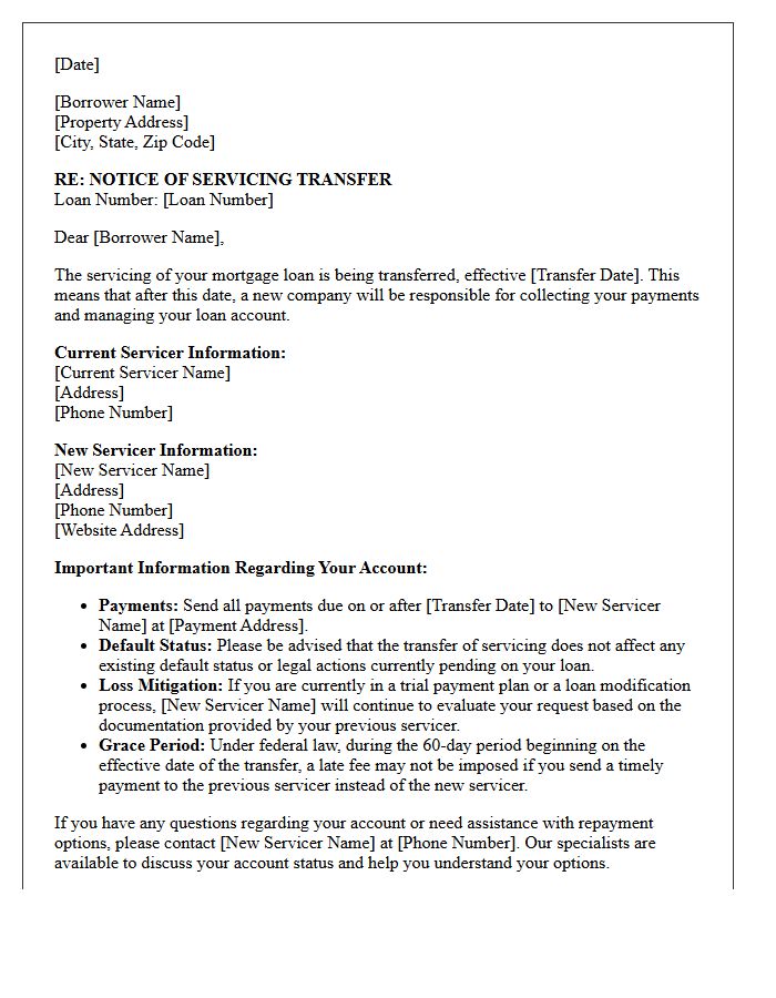 Introductory Default Servicer Transfer Letter