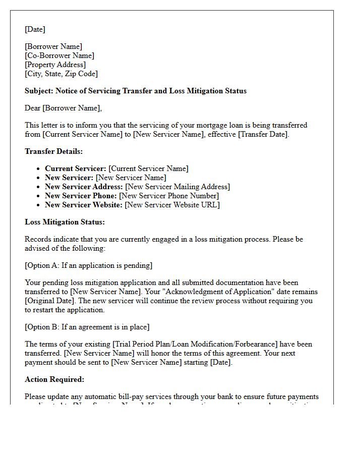 Loss Mitigation Transition and Servicing Transfer Letter