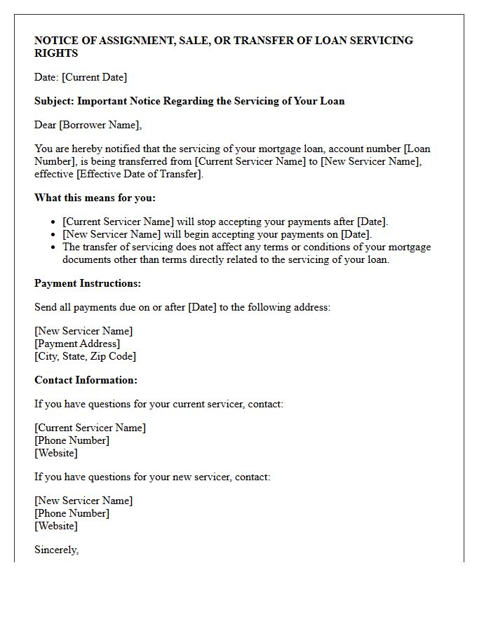 Notice of Assignment and Servicing Transfer Letter