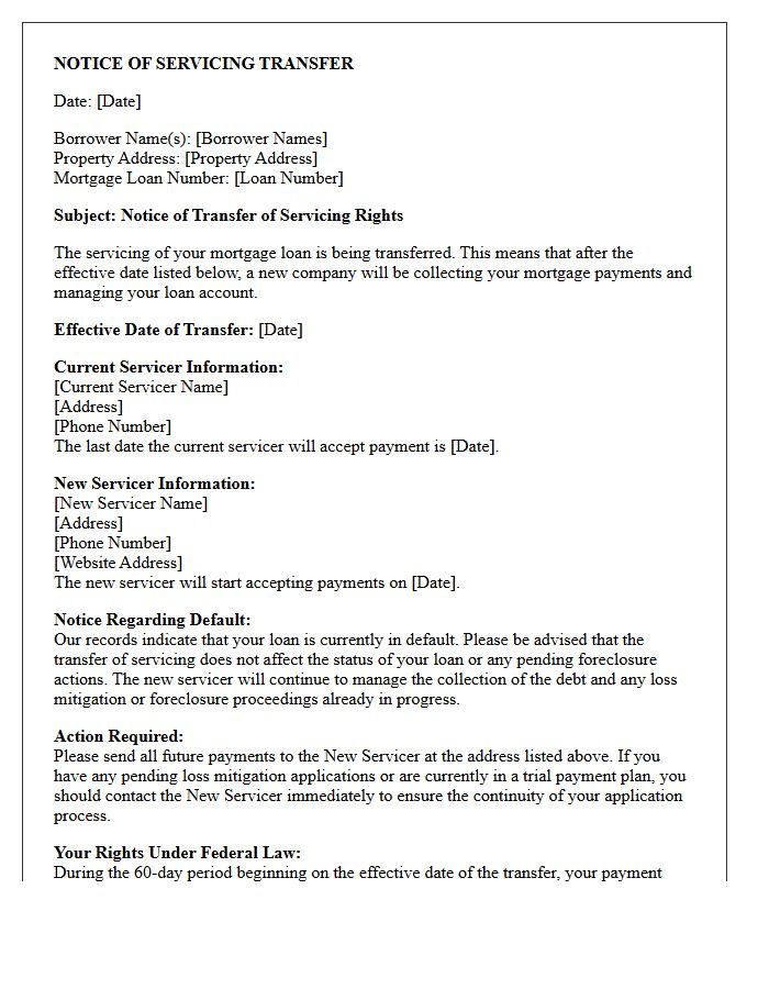 Notice of Servicing Transfer for Defaulted Mortgage Letter