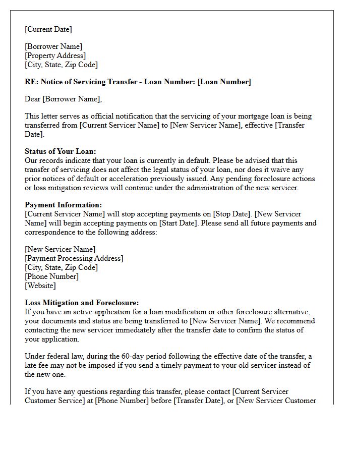 Post-Default Mortgage Servicing Reassignment Letter