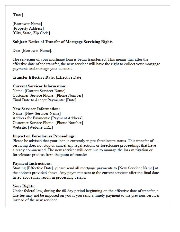 Pre-Foreclosure Servicing Transfer Notification Letter