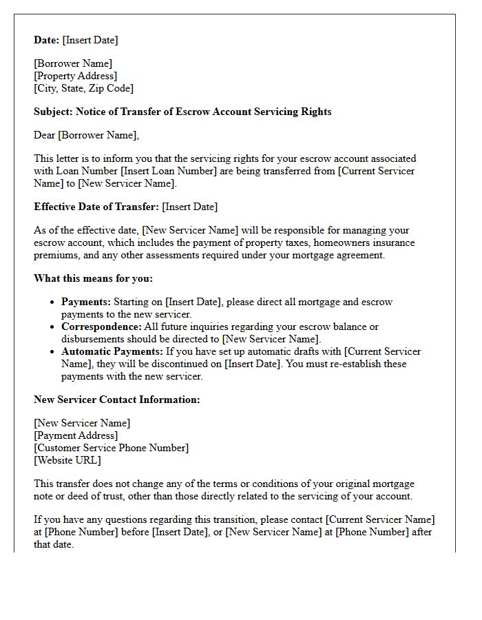 Escrow Account Servicing Rights Transfer Letter