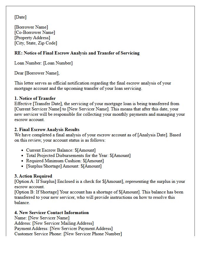 Final Escrow Analysis and Account Transfer Letter