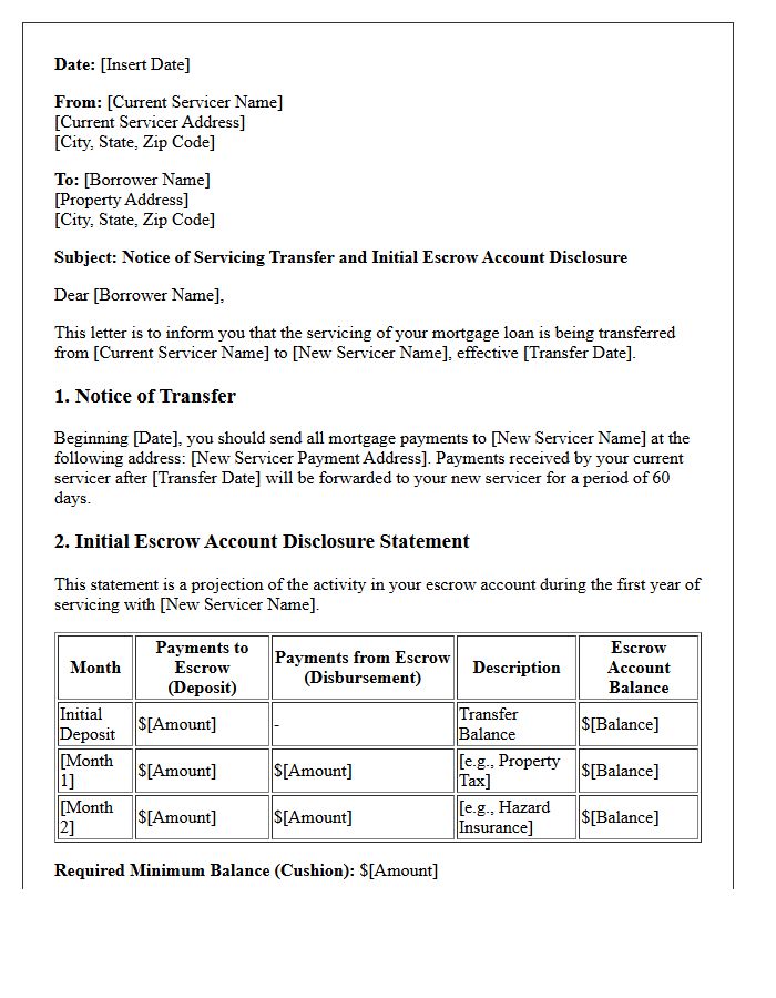 Initial Escrow Account Disclosure and Transfer Letter