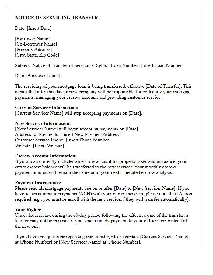 Mortgage Servicing and Escrow Transfer Letter