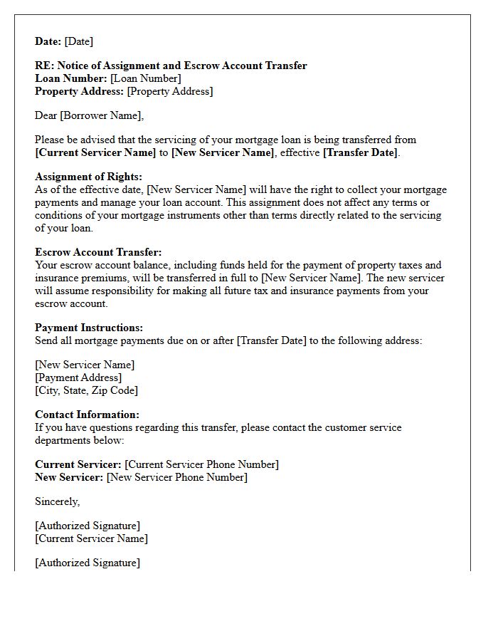 Notice of Assignment and Escrow Account Transfer Letter