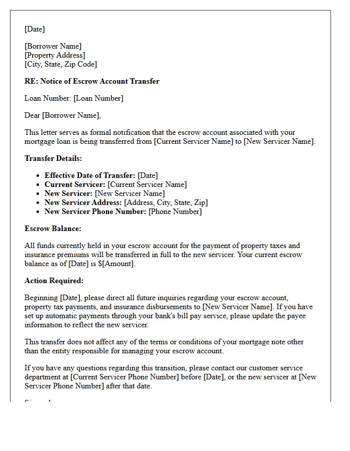 Notice of Escrow Account Transfer Letter
