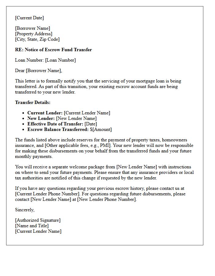 Notice of Escrow Fund Transfer to New Lender Letter