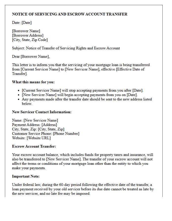 Notice of Servicing and Escrow Account Transfer Letter