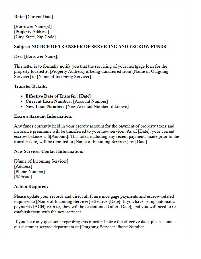 Outgoing Mortgage Servicer Escrow Transfer Letter
