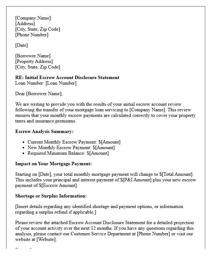 Initial Post-Transfer Escrow Account Review Letter