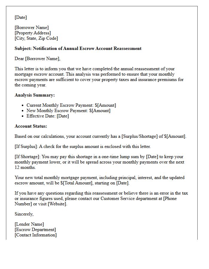 Mortgage Escrow Reassessment Notification Letter