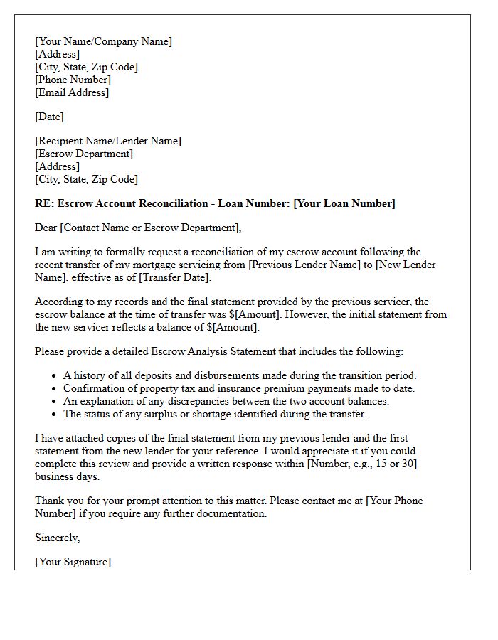 Post-Transfer Escrow Account Reconciliation Letter