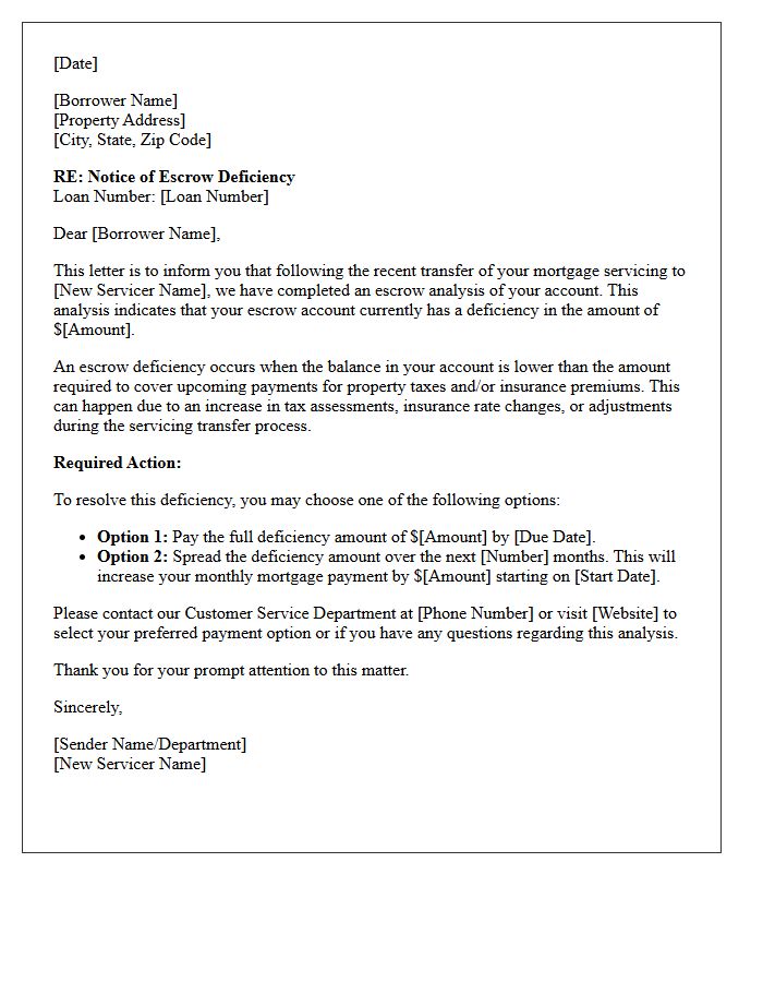 Post-Transfer Escrow Deficiency Notice Letter