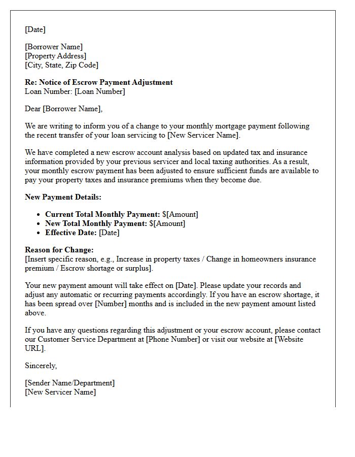 Post-Transfer Escrow Payment Adjustment Letter