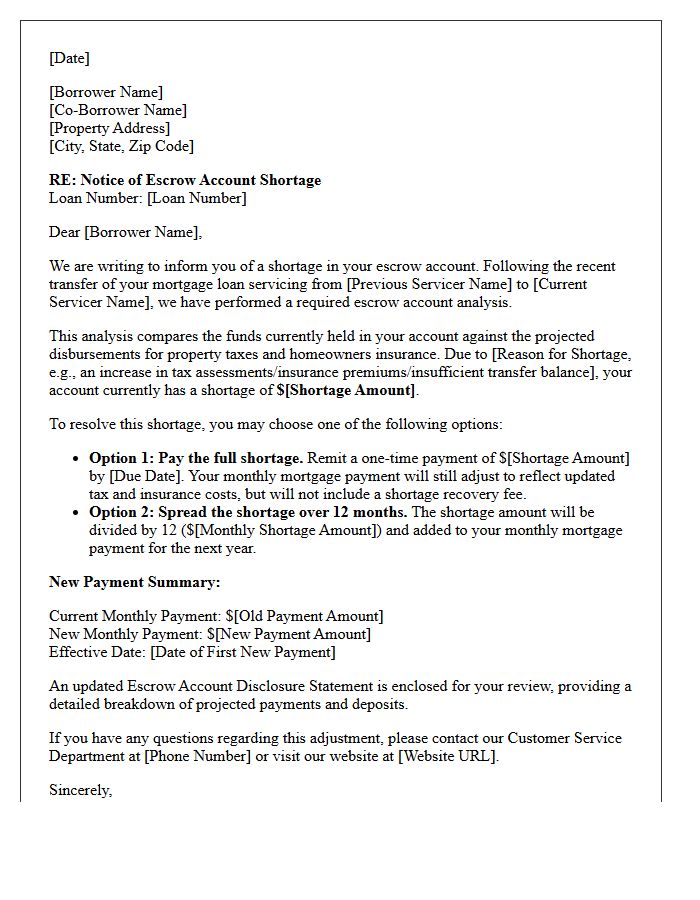 Post-Transfer Escrow Shortage Disclosure Letter