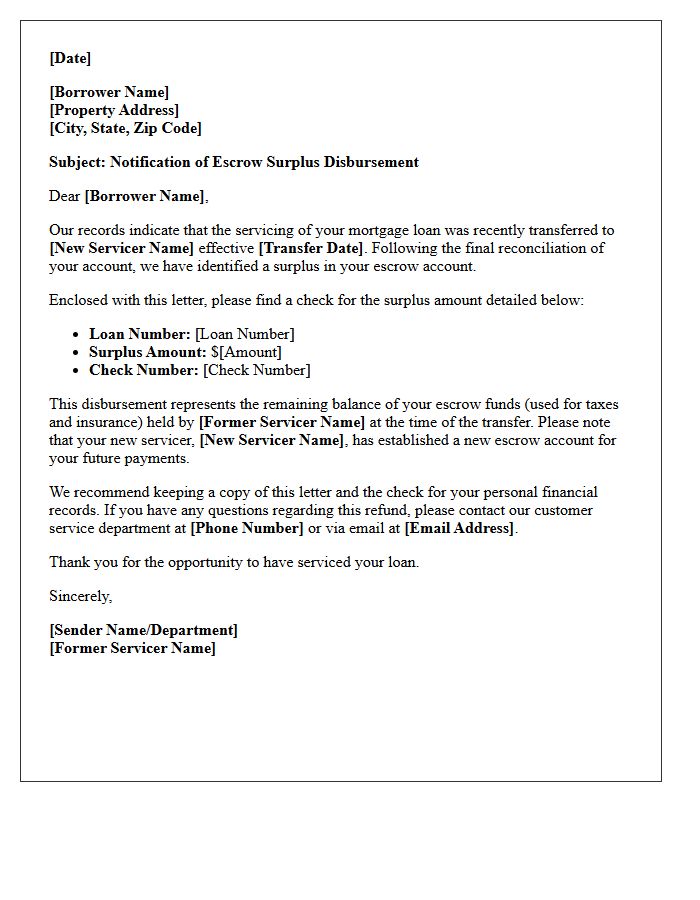 Post-Transfer Escrow Surplus Disbursement Letter
