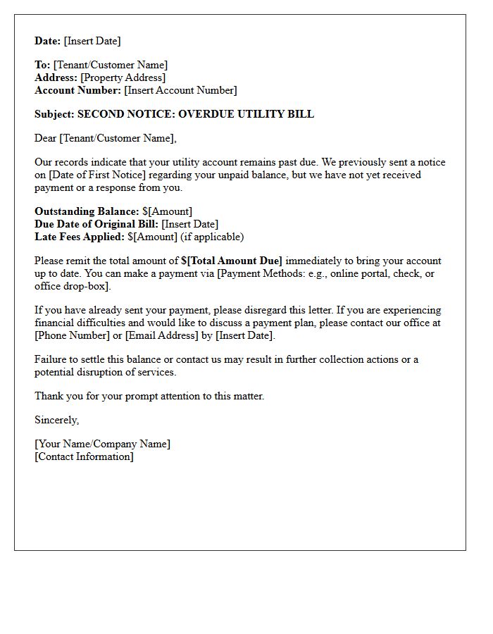 Second Collection Letter for Unpaid Utility Charges