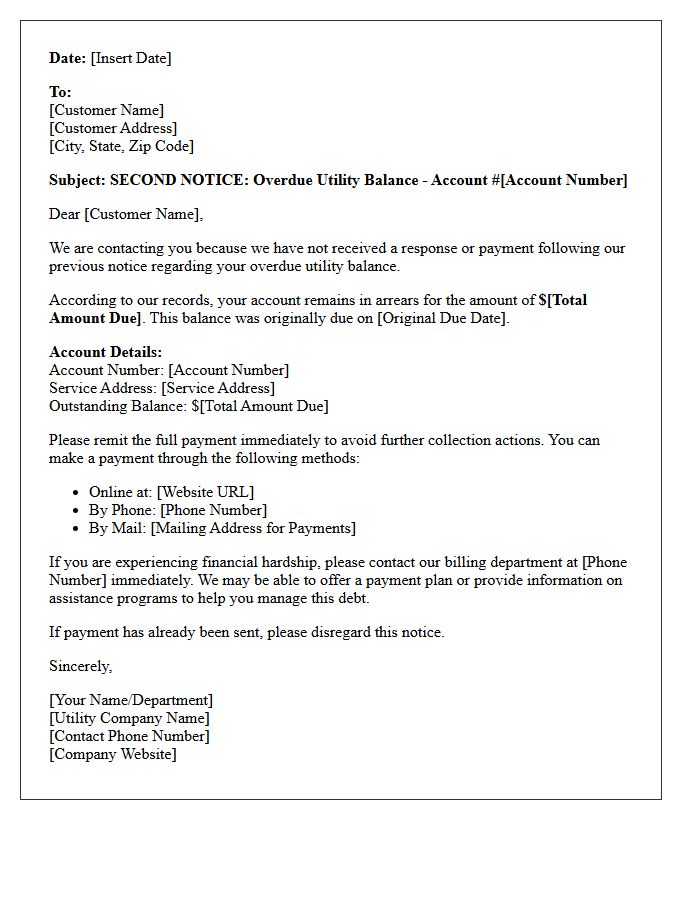Second Debt Recovery Letter for Utility Balances