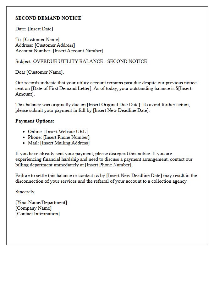 Second Demand Letter for Overdue Utility Balance