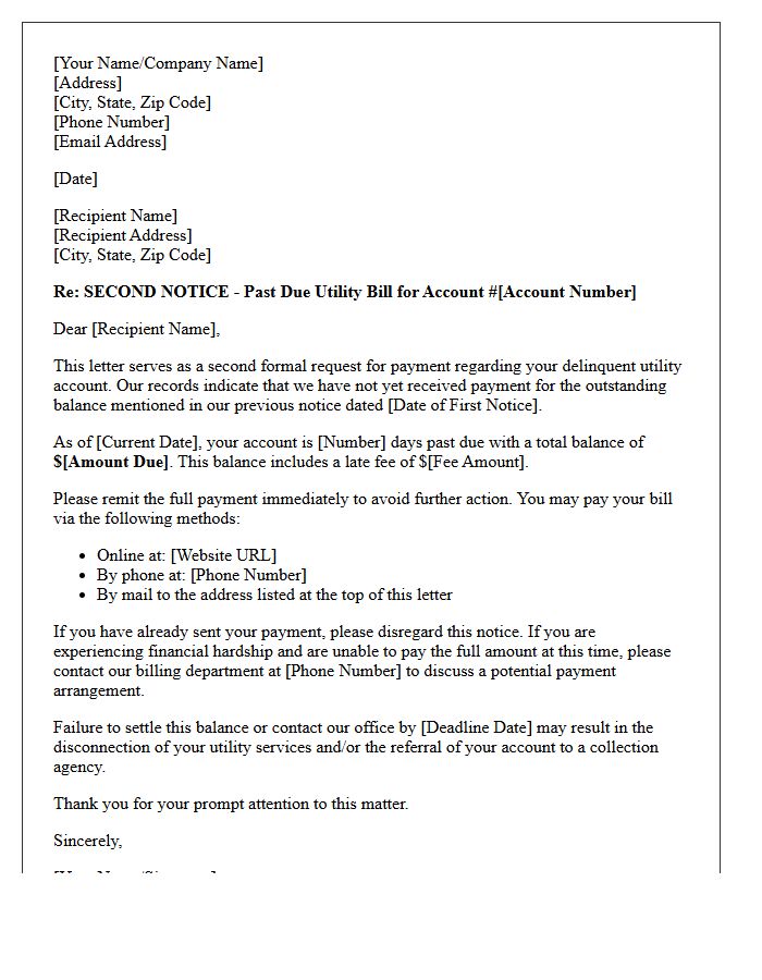 Second Request Letter for Delinquent Utility Payment