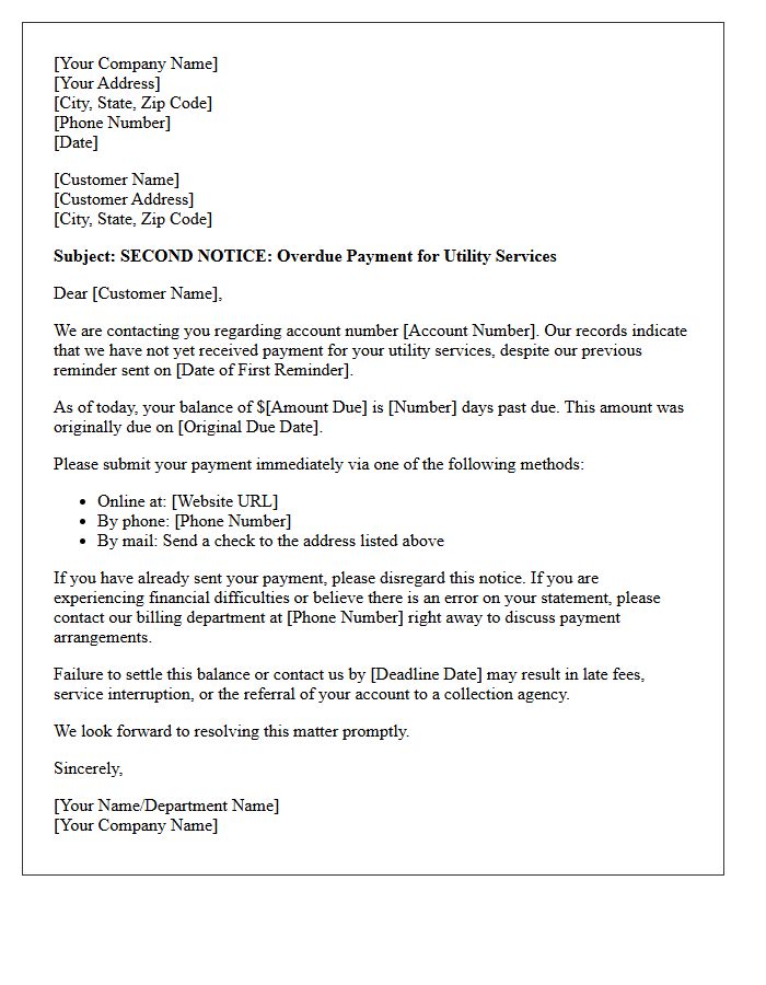 Unpaid Utility Services Second Follow-Up Letter