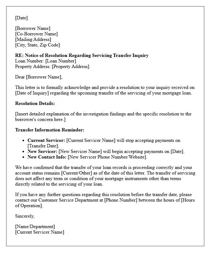 Acknowledgment Letter Resolving Borrower Inquiry on Impending Servicing Transfer