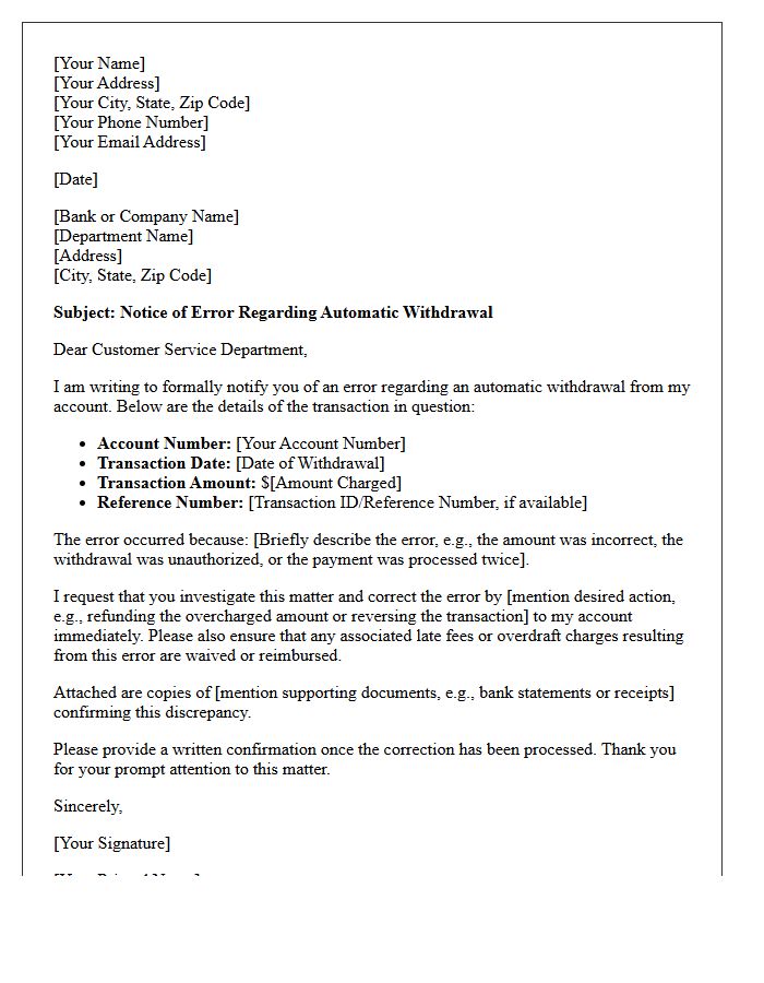 Automatic Withdrawal Transfer Error Correction Letter