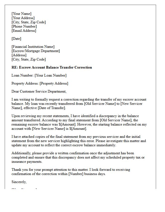 Escrow Account Balance Transfer Correction Letter