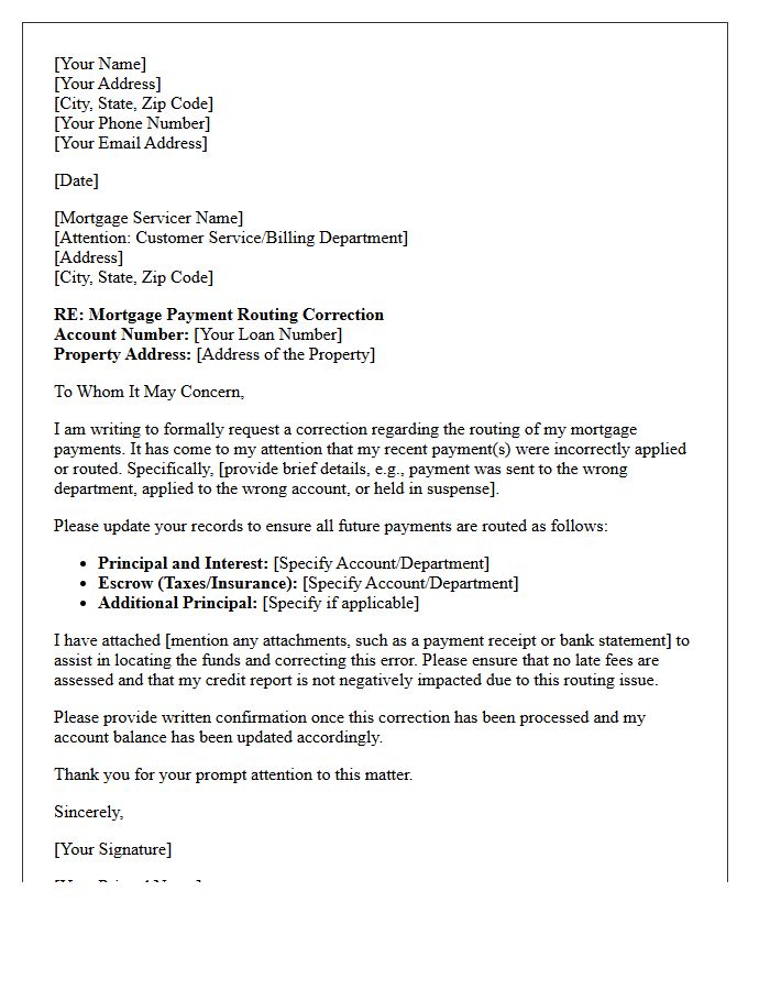 Mortgage Payment Routing Correction Letter