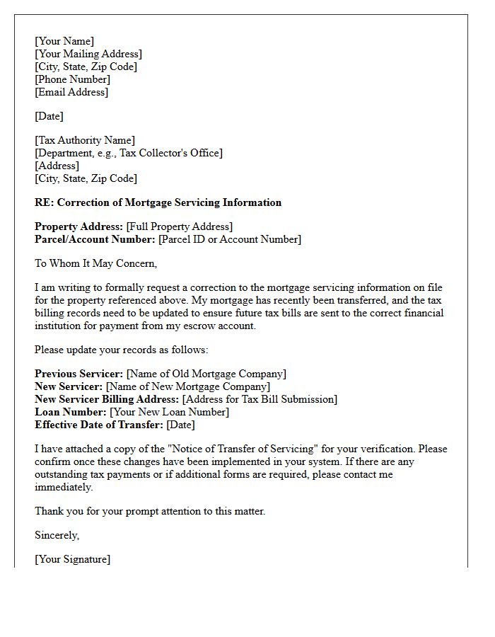 Property Tax Authority Servicing Transfer Correction Letter