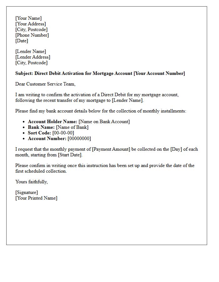 Mortgage Transfer Direct Debit Activation Letter