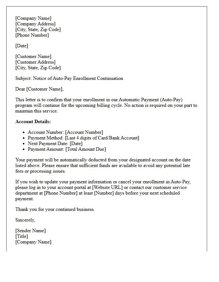 Notice of Auto-Pay Enrollment Continuation Letter