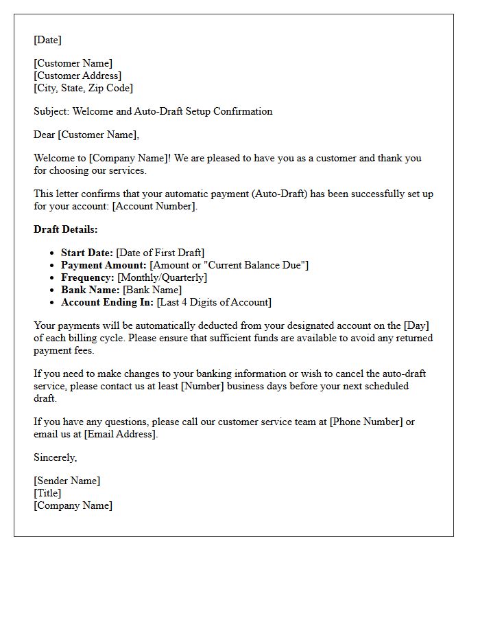 Welcome and Auto-Draft Setup Confirmation Letter