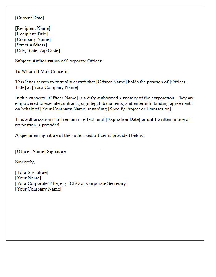 Authorized Corporate Officer Signature For Letter