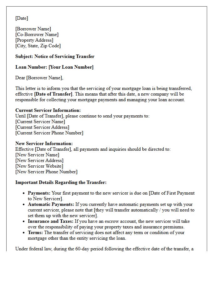 Date Of Servicing Transfer Notification Letter