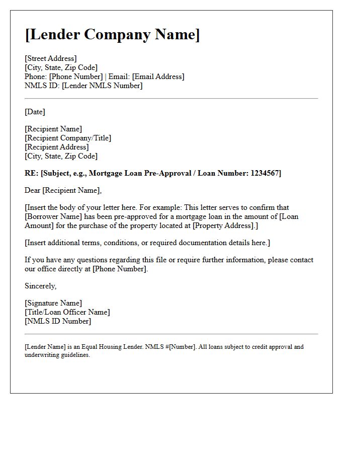 Originating Mortgage Lender Company Letterhead