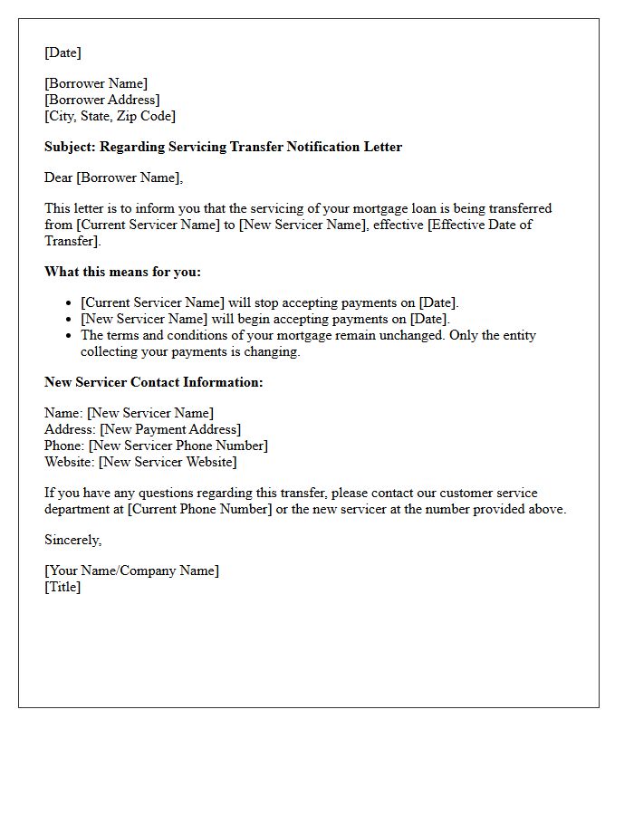 Subject Regarding Servicing Transfer Notification Letter