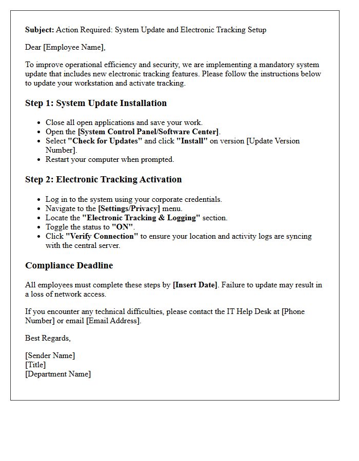 System Update And Electronic Tracking Instructions