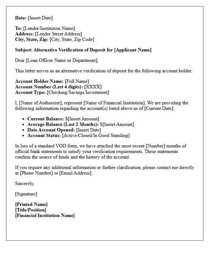 Alternative Verification Of Deposit Letter