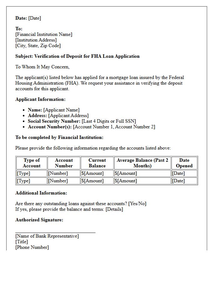 Federal Housing Administration Verification Of Deposit Letter