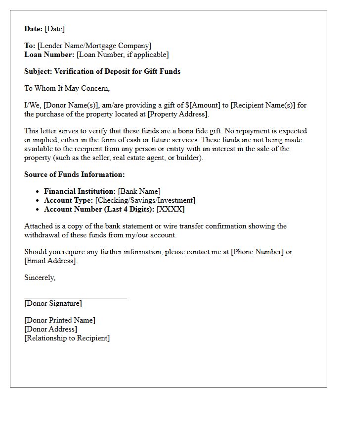 Gift Funds Verification Of Deposit Letter