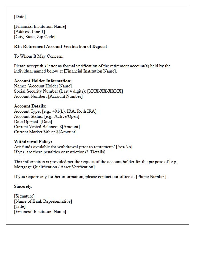 Retirement Account Verification Of Deposit Letter