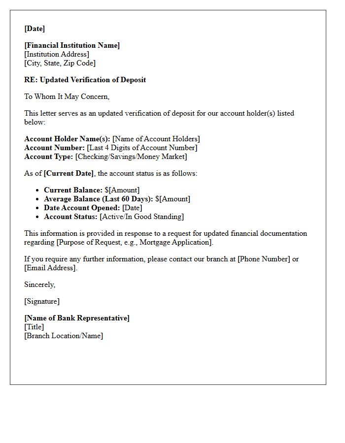 Updated Verification Of Deposit Letter