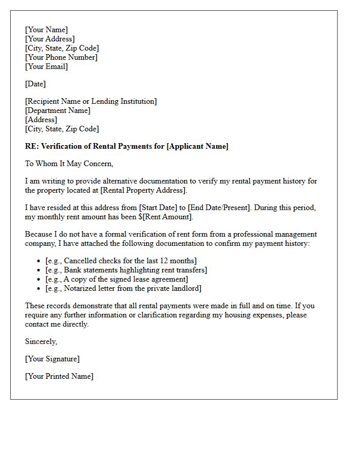 Alternative Documentation Verification Of Rent Letter