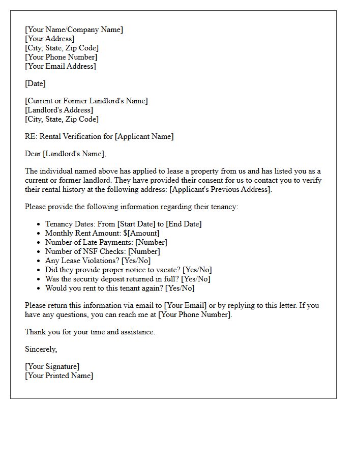 Direct Landlord Request Verification Of Rent Letter