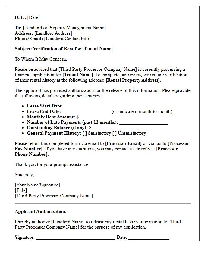 Third-Party Processor Verification Of Rent Letter